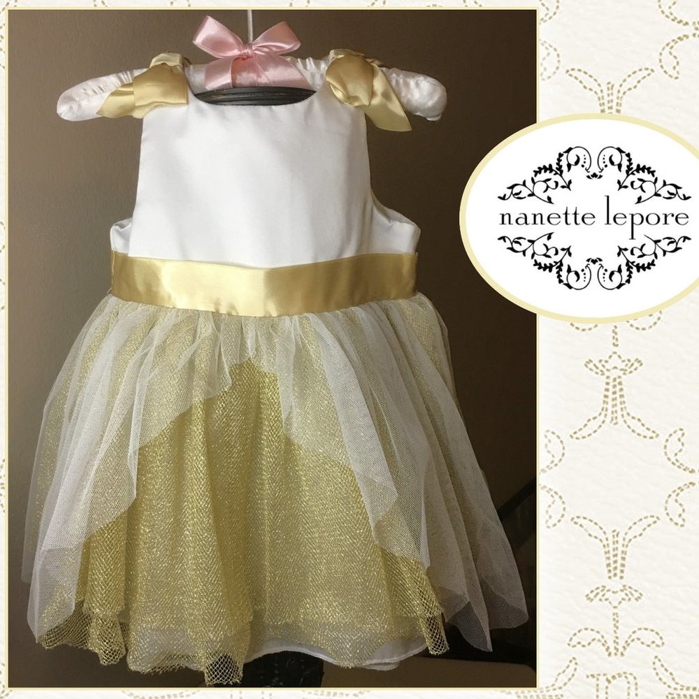 NANNETTE LEPORE GIRLS Multi-Layered Gold/White Dress    6-12M
